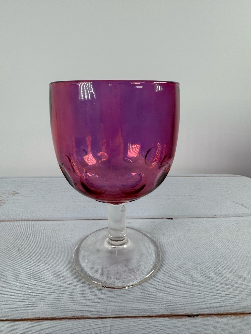 Vintage Bartlett Collins Amethyst Iridescent Coin Dot Water Goblet Wine Glass